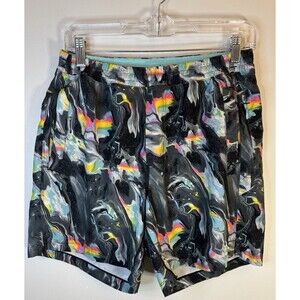 BirdDogs Billy Wonkas Board Short Men Medium Black Rainbow Swirl 7" Liner Active